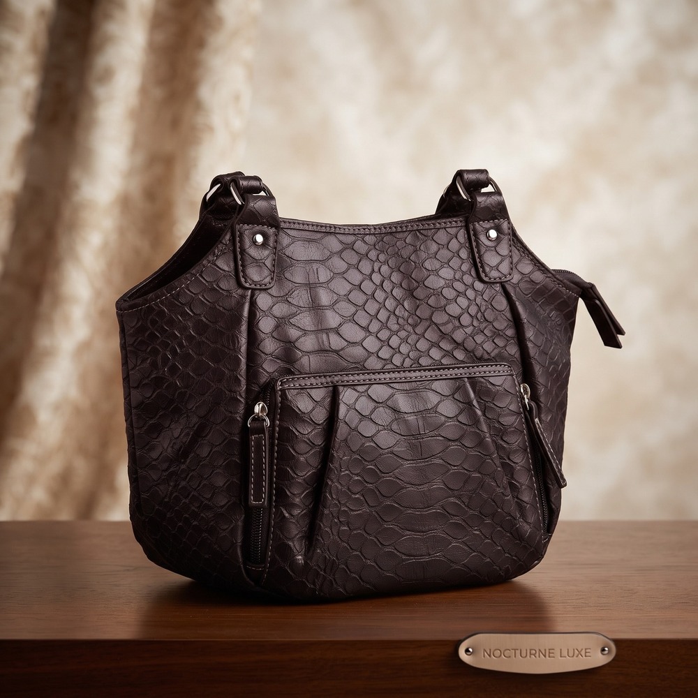 Rosetti Black Faux Snakeskin Shoulder Bag Organizer‎ Purse Contrast Stitching